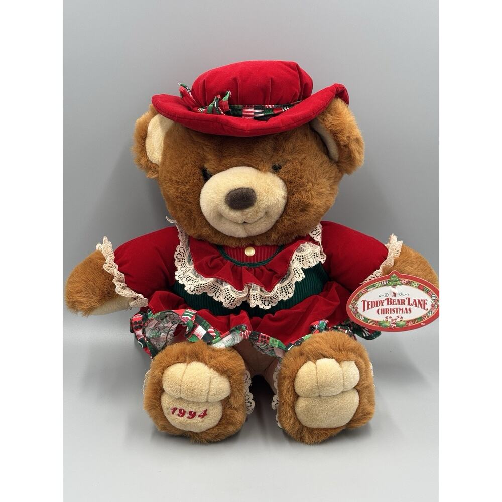Vtg 1994 Teddy Bear Lane‎ Christmas Bear Plush 16” Kmart Stuffed Animal READ